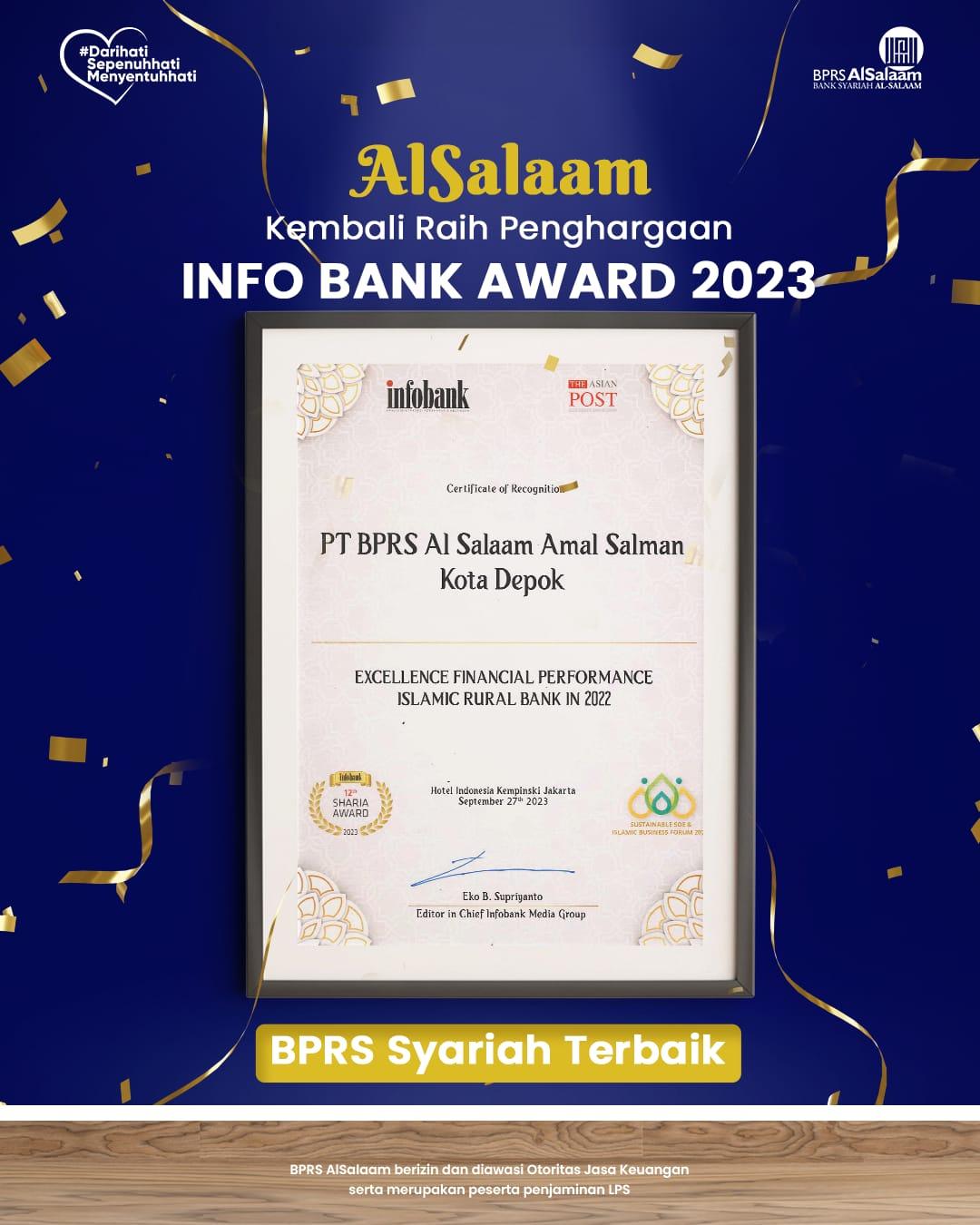 Infobank Award 2023 : BPRS AlSalaam Raih Predikat ‘Sangat Bagus’